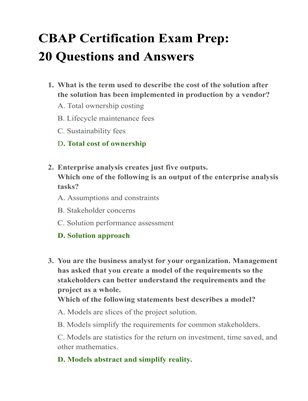 CBAP Exam Preparation | 20 Question & answers | iCert Global