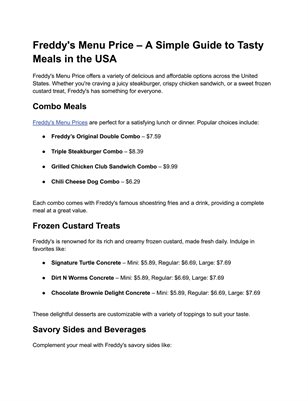 Freddys Menu Price
