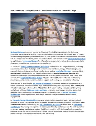 New PublNest Architecture | Best Architects in Chennai Specializing in Residential, Commercial, and Hospital Designication